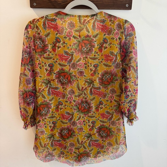 Anthropologie Gretchen Sheer Floral Blouse Mustard Yellow Small - Picture 4 of 7